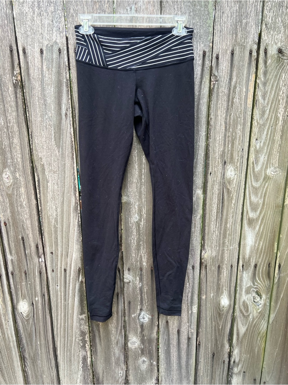 lululemon athletica Black Leggings with Striped Foldover Waistband
